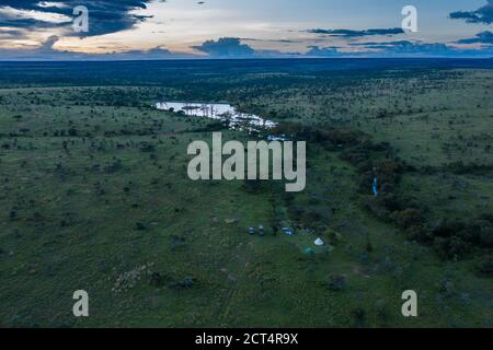 Camping a El Karama Eco Lodge, Laikipia County, Kenya drone Foto Stock