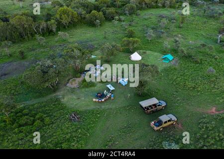 Camping a El Karama Eco Lodge, Laikipia County, Kenya drone Foto Stock