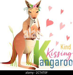 Animal ABC Letter k è per Kissing Kangaroo Illustrazione Vettoriale