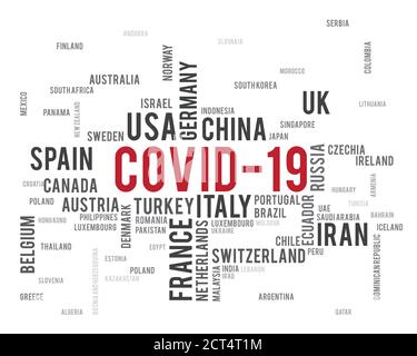 Il nome del paese che ha infettato le persone in Il concetto di Covid 19 Illustrazione Vettoriale