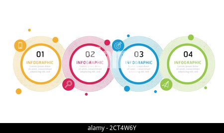 Modello di disegno etichetta infografica vettoriale con icone 4 opzioni Illustrazione Vettoriale