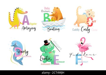 Animals School Alphabet Collection per la lettura Illustrazione Vettoriale