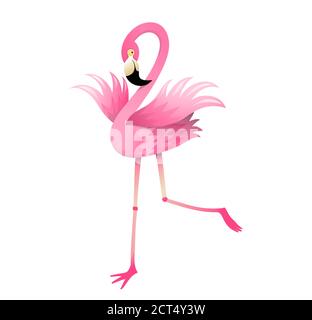 Flamingo Bird Rosa e Cartoon colorato per bambini Illustrazione Vettoriale