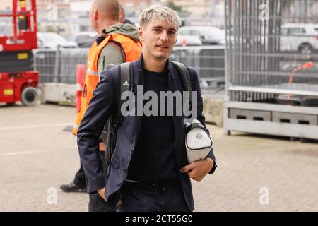 Copenaghen, Danimarca. 20 Settembre 2020. Guillermo Varela del FC Copenhagen che arriva alla partita 3F Superliga tra il FC Copenhagen e Broendby a Parken a Copenhagen. (Photo Credit: Gonzales Photo/Alamy Live News Foto Stock