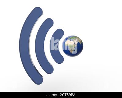 Logo del segnale wifi isolato formato con terra e bianco su sfondo. Concetto di ecologia. illustrazione 3d Foto Stock