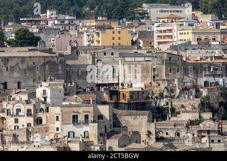 Matera, Italia - 19 Settembre 2019: Appartamento obbligazionario dal film 'No Time to Die' a Sassi, Matera, Italia. Hotel immaginario nella Piazzetta Pascoli Foto Stock