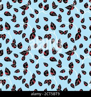 Il coloratissimo motivo autunnale lascia un motivo senza cuciture con uno sfondo blu pastello Illustrazione Vettoriale