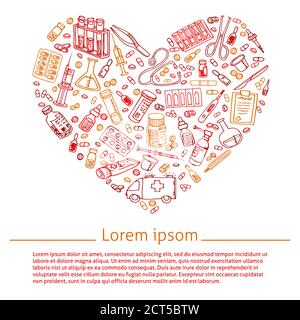doodles sanitari a forma di cuore. Modello vettore Illustrazione Vettoriale
