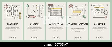 Banner verticali di concetto di intelligenza artificiale per il disegno piatto a linee sottili vettoriali Illustrazione Vettoriale