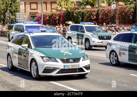 Siviglia, Spagna - 01 giugno 2019: Unità della Guardia civile spagnola durante la mostra della giornata delle forze armate spagnole a Siviglia, Spagna Foto Stock