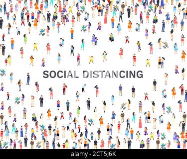Persone di distanza sociale, distanza persona, banner. Illustrazione vettoriale Illustrazione Vettoriale