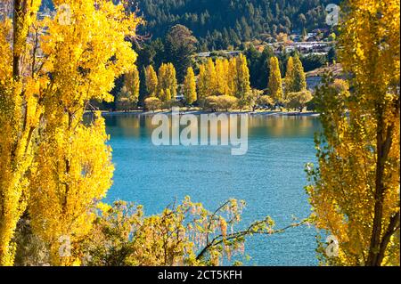 Lago Wakatipu in autunno, Queenstown, Isola del Sud, Nuova Zelanda Foto Stock