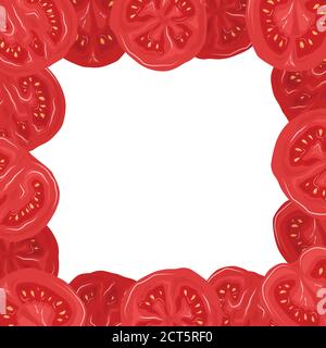 Cartoncino quadrato con bordi di pomodori in un taglio e posto per il testo. Modello vettoriale per inviti, menu, carte e la vostra creatività Illustrazione Vettoriale