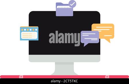Schermo del computer con messaggi e cartelle - vettore Illustrazione Vettoriale