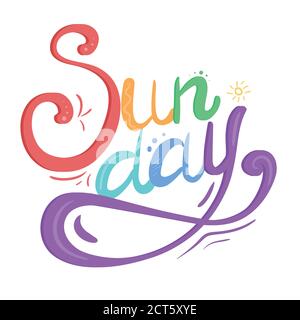 Scritta Domenica scritta a mano. Iscrizione colorata calligrafica. Elemento vettoriale per striscioni, stampa su T-shirt, cartoline e il tuo disegno Illustrazione Vettoriale