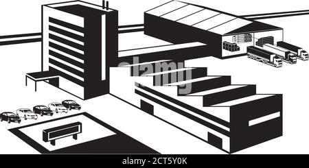 Ufficio, produzione e magazzino di impianti industriali - illustrazione vettoriale Illustrazione Vettoriale