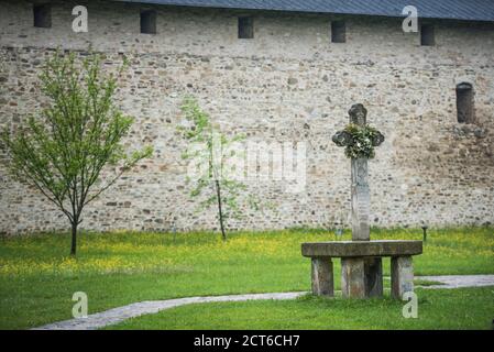 Il Monastero di Sucevita, una chiesa gotica elencata nell'UNESCO "chiese dipinte della Moldavia settentrionale", Bukovina, Romania Foto Stock