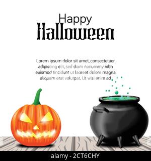Happy halloween giorno con illustrazione di zucca jack o lanterna e pozione nel piatto Illustrazione Vettoriale