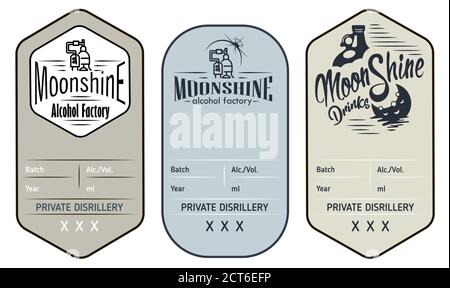 Luccicante. La migliore etichetta della città, emblema. Emblema dell'industria dell'alcool, distillazione. Monocromatico, vignette e stampa. Posiziona per il testo. Monochro Illustrazione Vettoriale