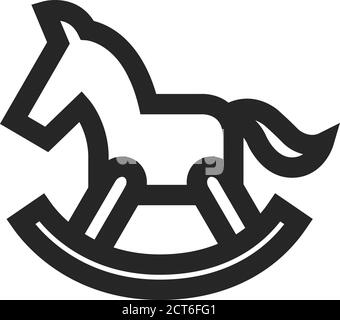 Icona del giocattolo a cavallo dondolante con un profilo spesso. Illustrazione vettoriale in bianco e nero. Illustrazione Vettoriale