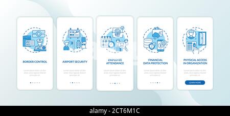 I dati biometrici utilizzano la schermata della pagina delle app mobili di onboarding con i concetti Illustrazione Vettoriale