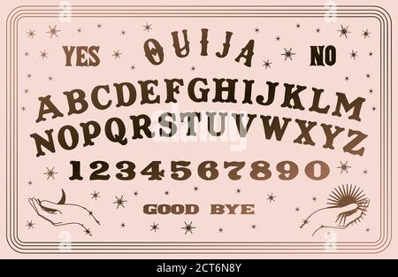 Ouija planchette con occhio di provvidenza linea arte, vettore illustrazione isolato su bianco. Stile di schizzo disegnato a mano. Elemento per halloween o strega pagana Illustrazione Vettoriale