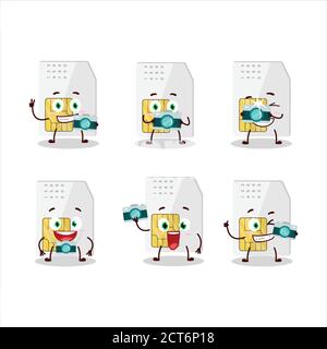 Fotografo professione emoticon con carta sim cartoon carattere Illustrazione Vettoriale