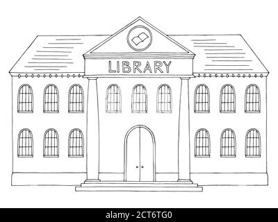 Libreria costruzione esterno grafico nero bianco isolato disegno vettore Illustrazione Vettoriale