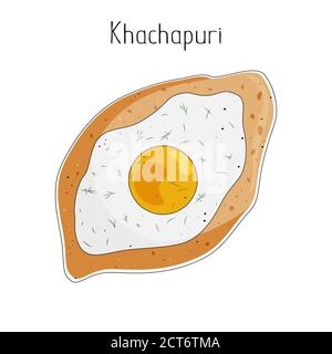 Khachapuri isolato su sfondo bianco, cucina georgiana, illustrazione vettoriale stock. Illustrazione Vettoriale
