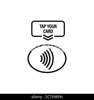 Toccare l'icona della scheda. NFC. Il terminale conferma il pagamento senza contatto con carta di credito. Vettore su sfondo bianco isolato. EPS 10. Illustrazione Vettoriale