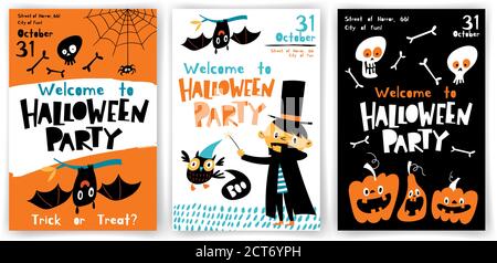 Welcme ad Halloween poster festa in stile cartoon piatto Illustrazione Vettoriale
