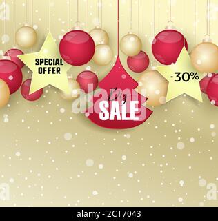 Offerta di Natale. Xmas sfondo con palle di natale Illustrazione Vettoriale