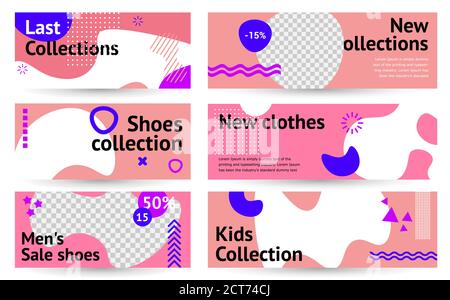 Banner Web di promozione rosa per social media o siti Web. Stile geometrico moderno. Per abbigliamento e negozi di moda Illustrazione Vettoriale