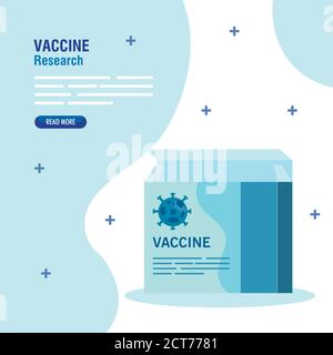 ricerca medica vaccino coronavirus, con scatola di vaccino, ricerca medica vaccino e microbiologia educativa per coronavirus covid19 Illustrazione Vettoriale