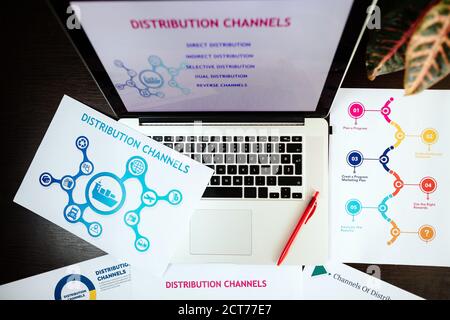 i canali di distribuzione di marketing sono in programma sulla scrivania dell'ufficio Foto Stock