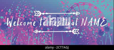 Festival a tema pastello Coachella stampato, set di pacchetti. Versione di stampa. Invito incluso. Elegante campo da festa o festival Illustrazione Vettoriale