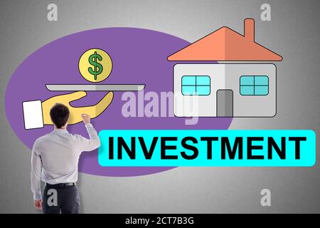 Concetto di investimento disegnato da un uomo d'affari Foto Stock