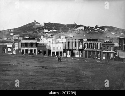 California Gold Rush. Portsmouth Square a San Francisco nel 1851 durante la California Gold Rush (1848–1855), daguerrotype, 1851 Foto Stock