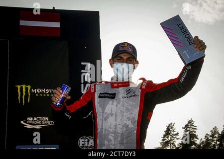 Projekt e, RAYMOND Cyril (fra), Team Stard (AUT), Ford Fiesta, ambientazione da podio durante il Neste World RX di riga-Lettonia, 6° round del 2020 Foto Stock