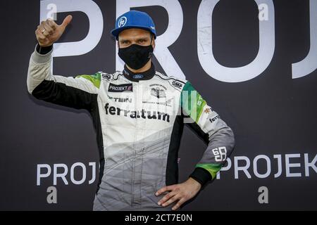 BAUMANIS Janis (LVA), Team Stard (AUT), Ford Fiesta, podio ritratto ambientazione durante il Neste World RX di riga-Lettonia, 6° round della FIA Worl 2020 Foto Stock