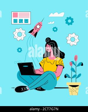 Illustrazione vettoriale del concetto di iniziativa aziendale per startup e imprenditori. Illustrazione Vettoriale