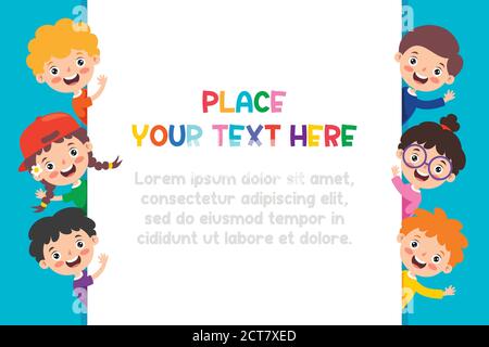 Bambini divertenti che posano con una cornice vuota Illustrazione Vettoriale