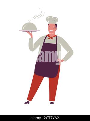 Chef con il simbolo del vassoio. Ristorante, vettore di concetto di cibo Illustrazione Vettoriale