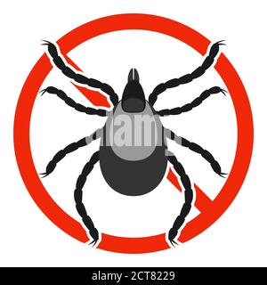 Il parassita Mite con il segno rosso di divieto. SEGNALE STOP Mite isolato. Icona parassita antiacaro. Illustrazione vettoriale. Illustrazione Vettoriale