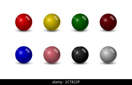 Set di palline snooker isolate su sfondo bianco, illustrazione vettoriale Illustrazione Vettoriale