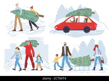 Felice famiglia natale vigilia tradizione set scena Illustrazione Vettoriale