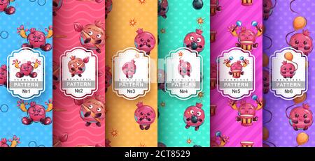 Melograno carino - Imposta il motivo senza giunture Illustrazione Vettoriale