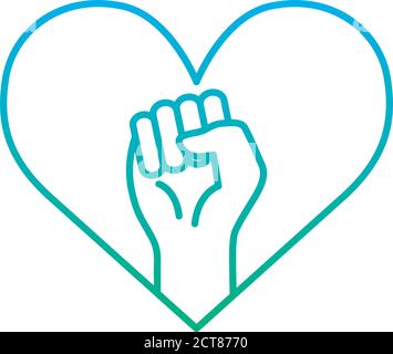 mano sollevata nel cuore disegno vettoriale di icona di stile degradato Illustrazione Vettoriale