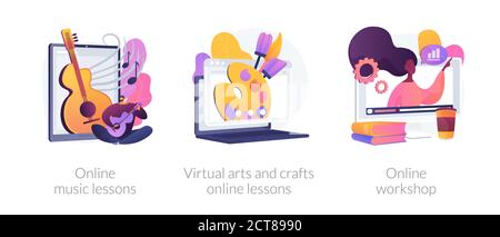 Formazione online mentre auto-isolamento astratto concetto di illustrazioni vettoriali. Illustrazione Vettoriale