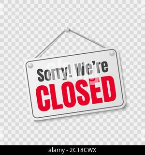L'etichetta del negozio è chiusa. Siamo spiacenti, abbiamo chiuso il cartello del centro commerciale Illustrazione Vettoriale